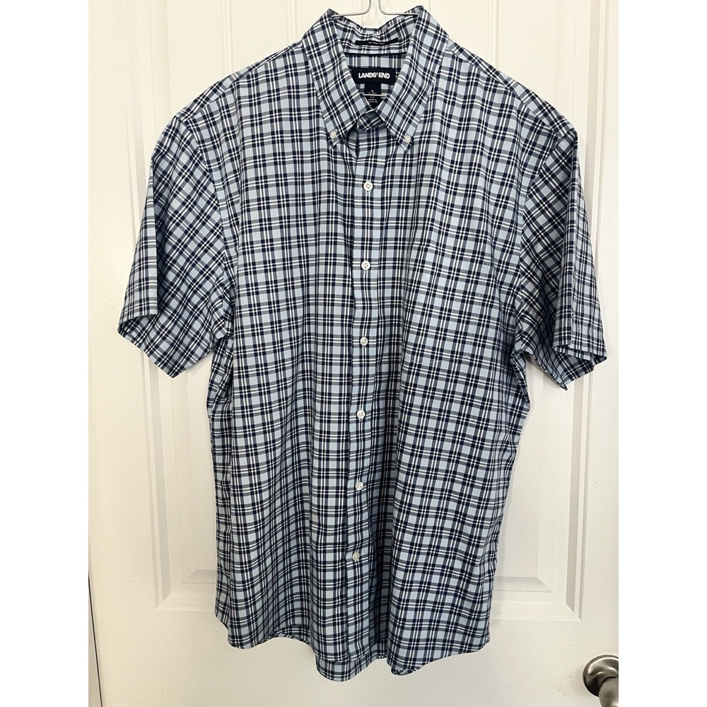 Lands' End Short Sleeve No Iron Twill Traditional Fit Button Shirt Large 780